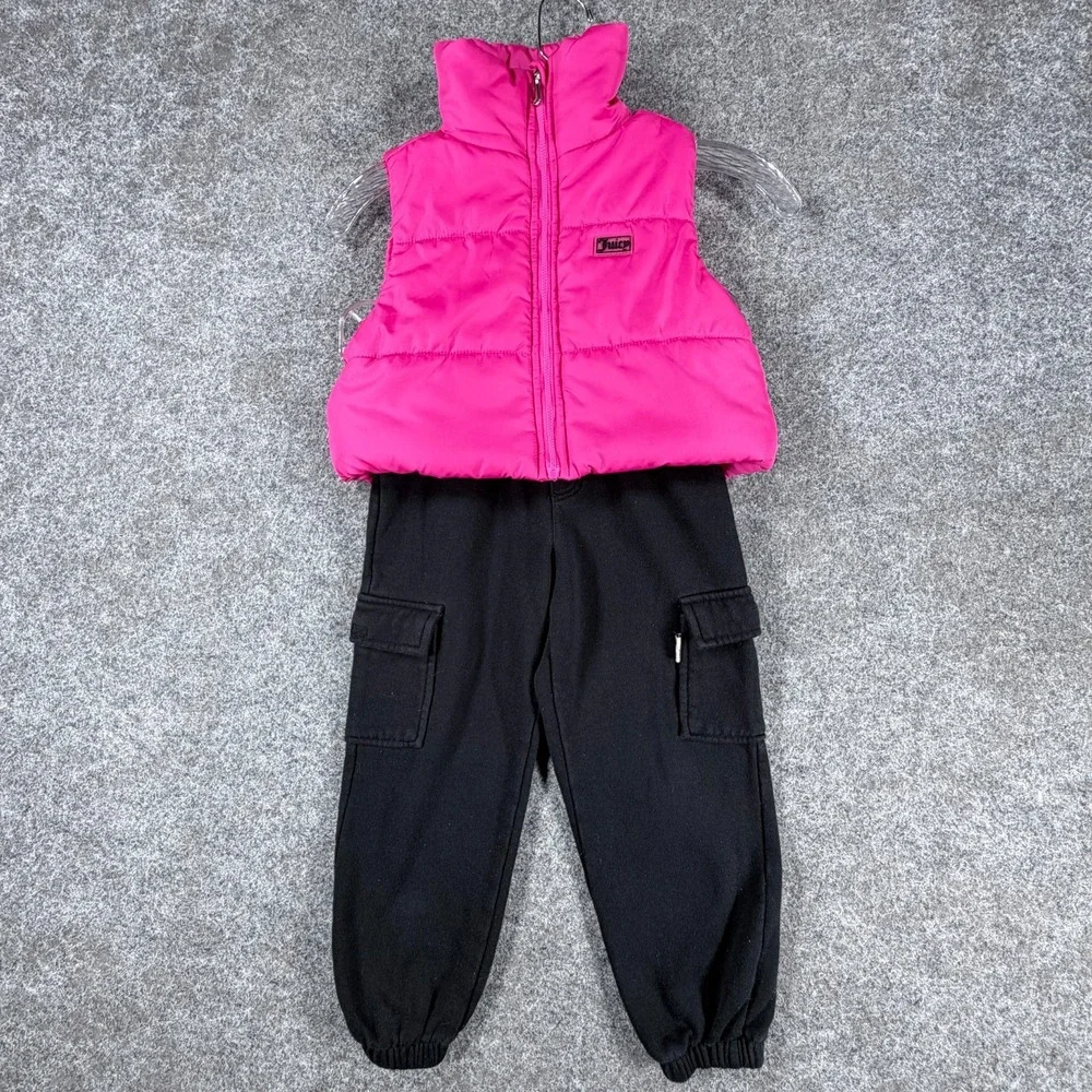 Juicy Couture Cargo Sweatpants Puffer Vest Girls 6 Pink Streetwear Outfit Set